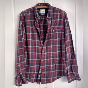 Men’s Denim and Flower Slim Fit Flannel Shirt Plaid Vintage Look